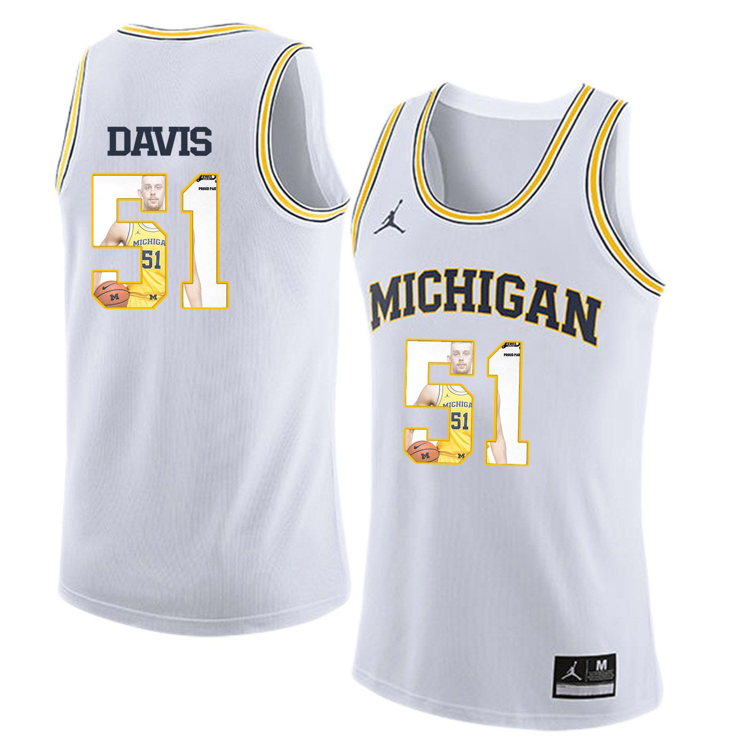 Men Jordan University of Michigan Basketball White #51 Davis Fashion Edition Customized NCAA Jerseys